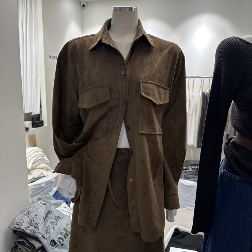 NOPSIS東大門㊣實拍女士新品25秋冬真品職業襯衫蕾絲衫絨面革NOPSIS襯衫/蕾絲衫