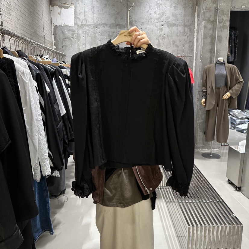 JUNI韓國代購㊣女士新款真品熱賣時尚休閑25秋冬襯衫蕾絲衫my juni襯衫/蕾絲衫圖色2