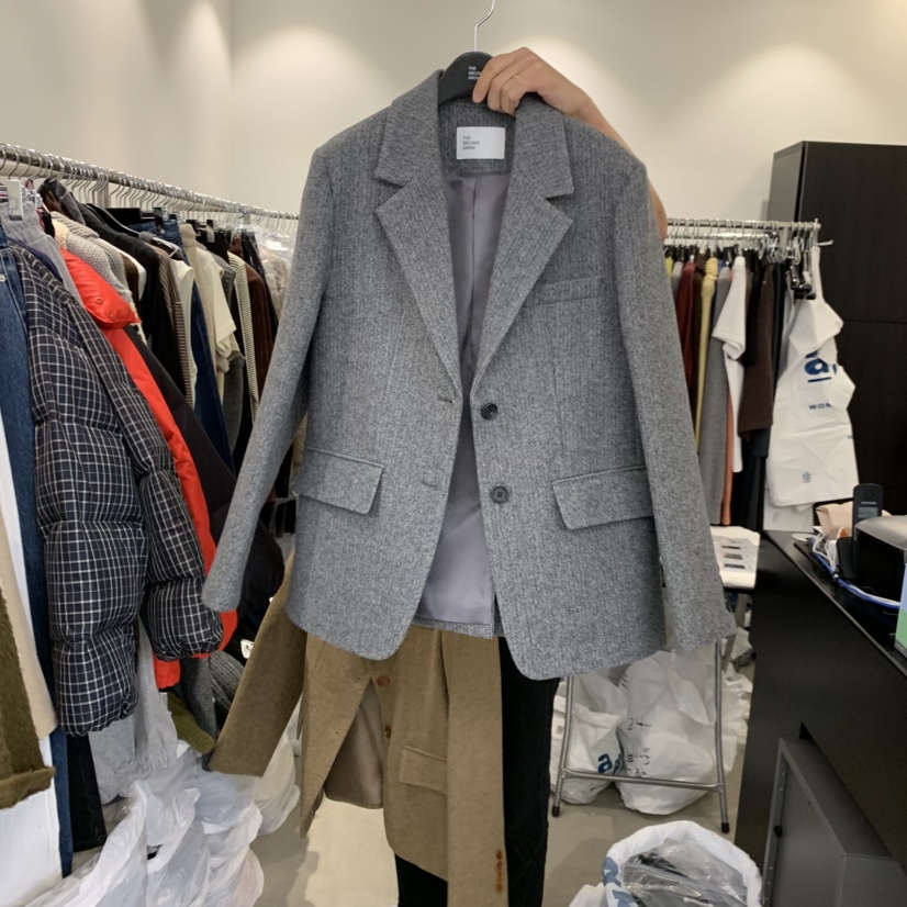 THE SECOND GROW東大門㊣代購女裝新品25秋冬夾克羊毛人字紋THE SECOND GROW夾克