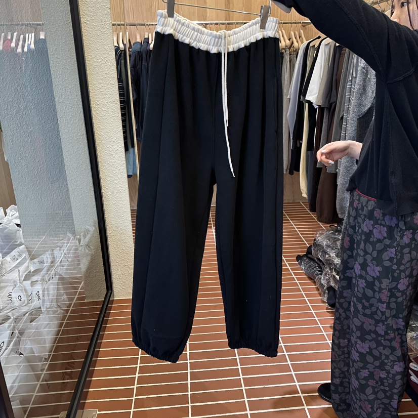 CHOI-L韓國直郵㊣女士新款時尚25秋冬真品休閑休閑褲拼色腰帶CHOI休閑褲圖色5黑色