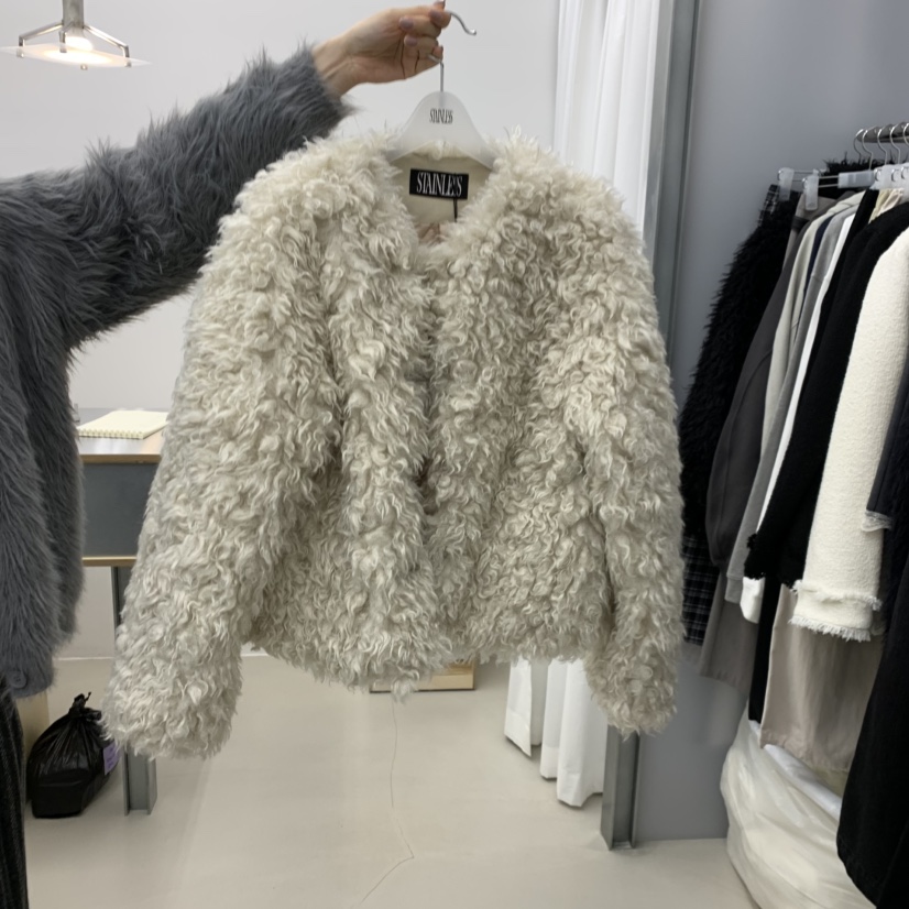 STAINLESS東大門㊣代購女士新品熱賣25秋冬真品夾克羊毛皮絎縫STAINLESS夾克