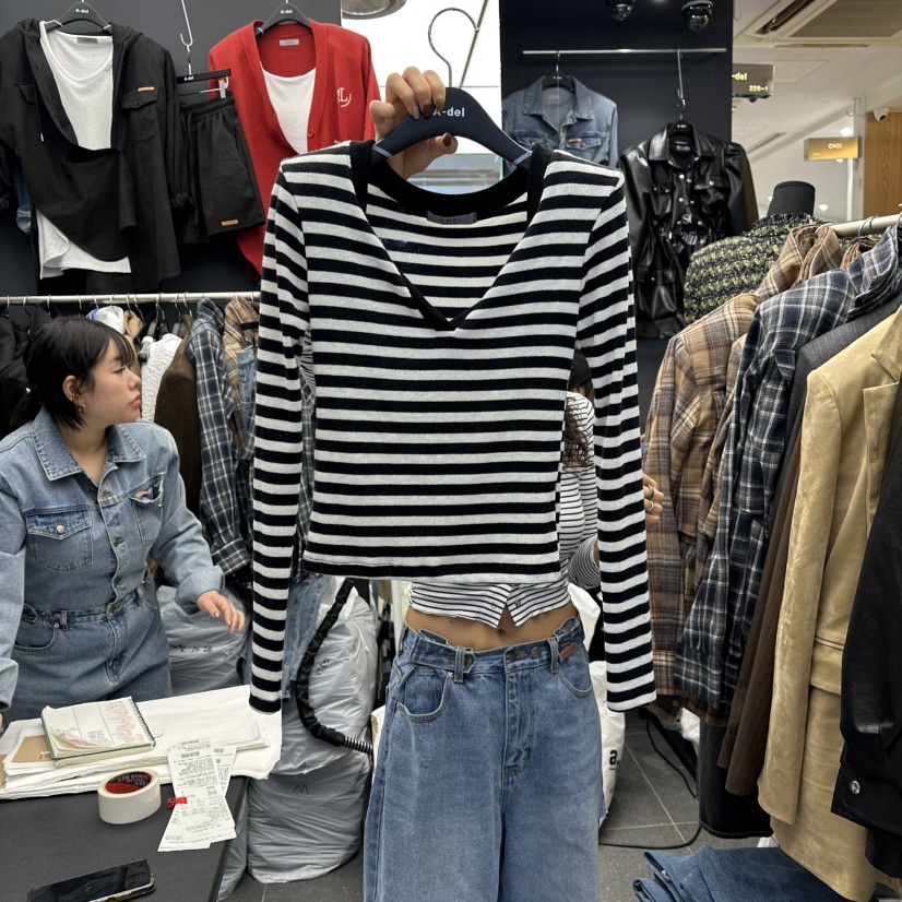 A-DEL韓國代購㊣女士新品真品25秋冬休閑人氣熱賣時尚長袖T恤A-DEL長袖T恤圖色2
