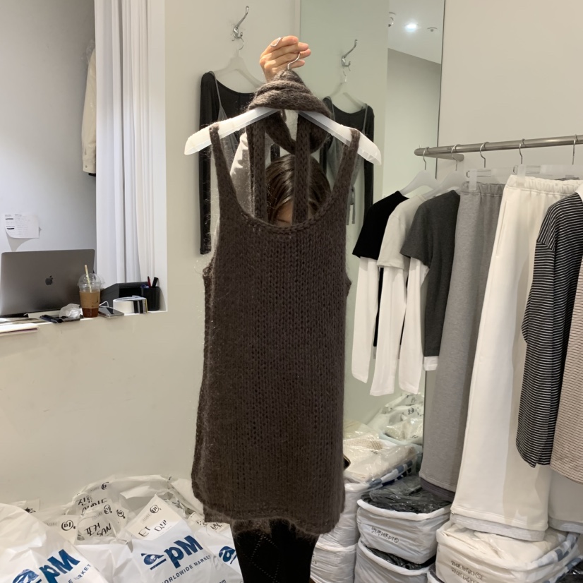 AUBE東大門㊣代購女士新品25秋冬人氣吊帶背心含飄帶馬海毛AUBE吊帶/背心