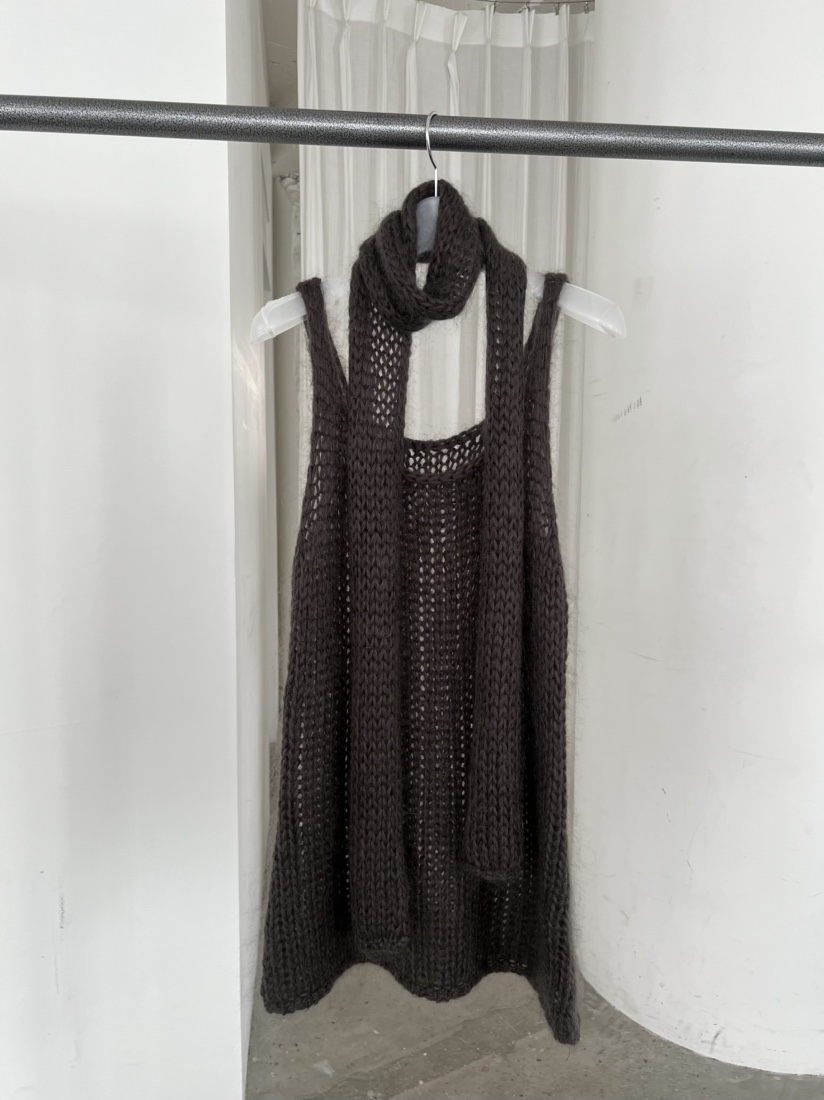 AUBE東大門㊣代購女士新品25秋冬人氣吊帶背心含飄帶馬海毛AUBE吊帶/背心