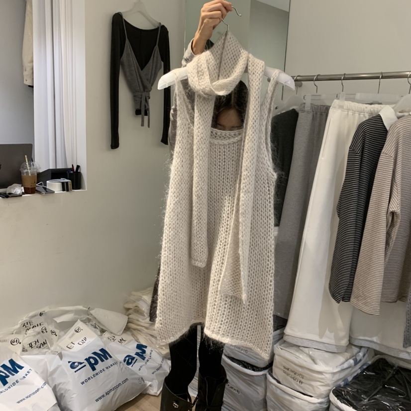 AUBE東大門㊣代購女士新品25秋冬人氣吊帶背心含飄帶馬海毛AUBE吊帶/背心圖色2