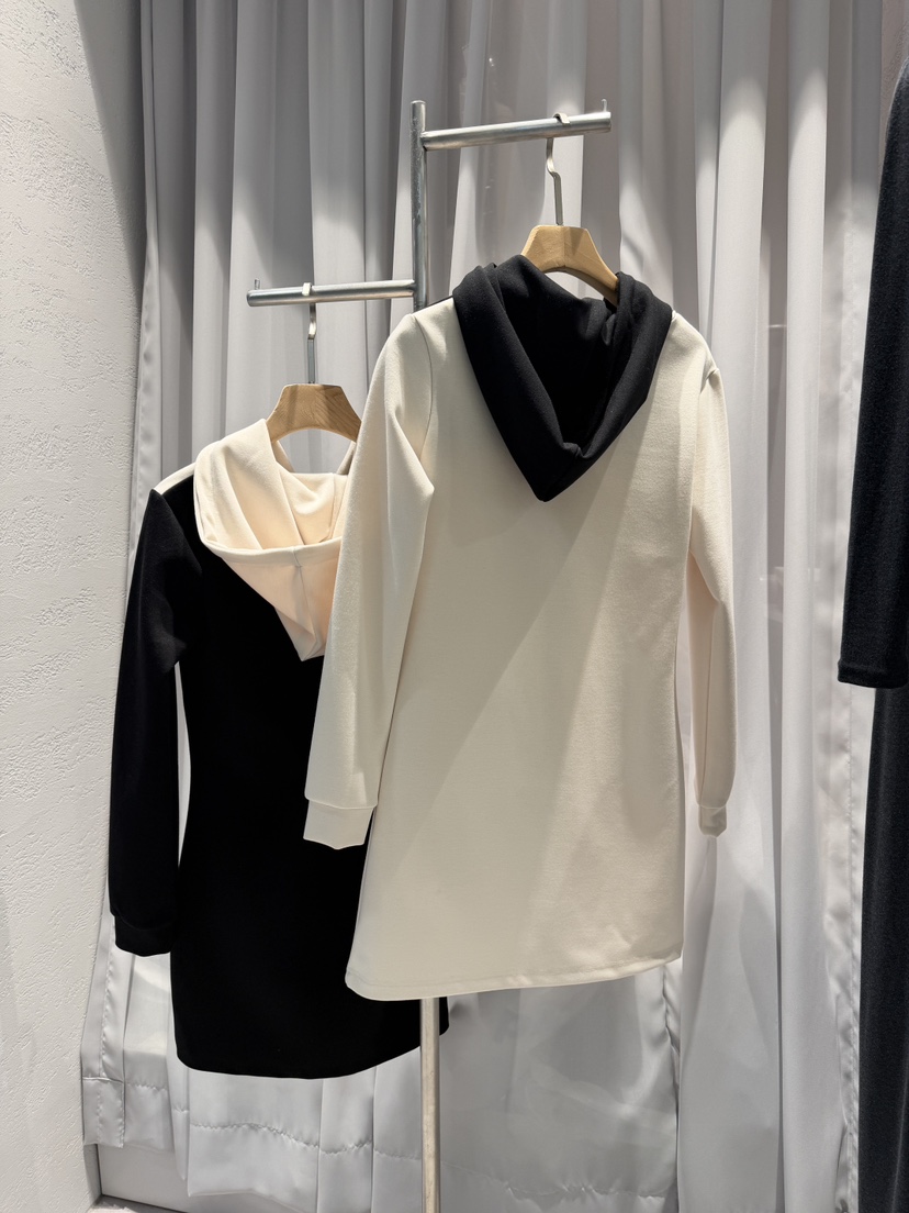 CLOTH東大門㊣實拍女士新款真品25秋冬休閑人氣連衣裙拼色連帽CLOTH連衣裙