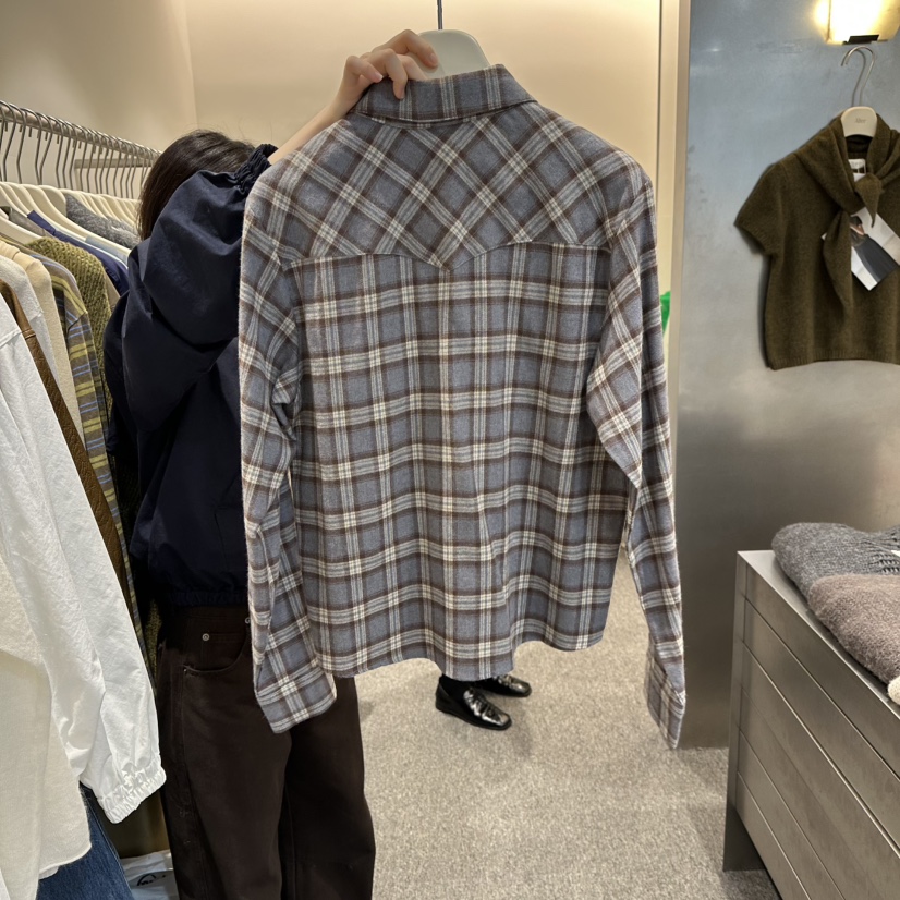 ALTER東大門㊣直郵女士新品時尚真品25秋冬休閑襯衫蕾絲衫格紋Alter襯衫/蕾絲衫