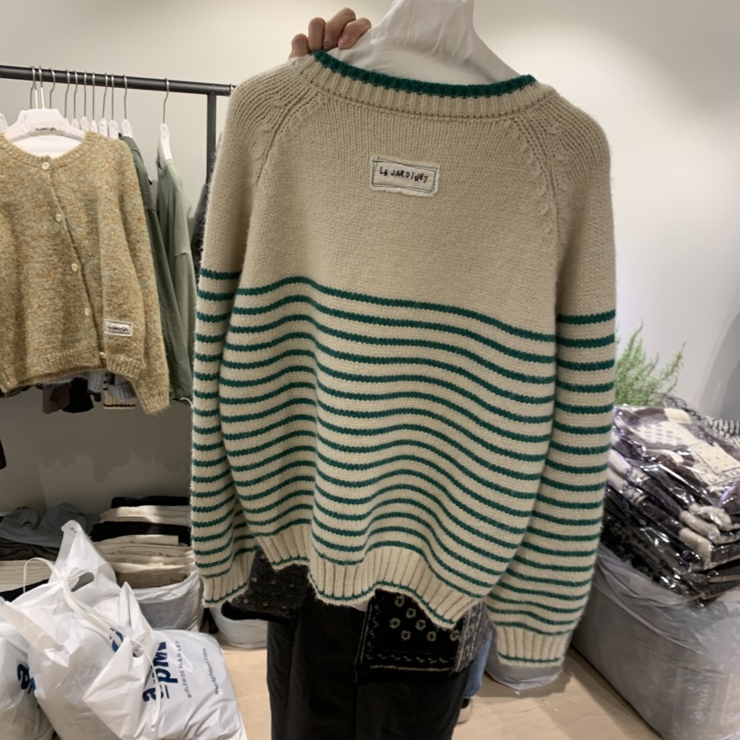 LE JARDINET韓國直郵㊣女士新品休閑職業毛衣不含內搭條紋LE JARDINET毛衣