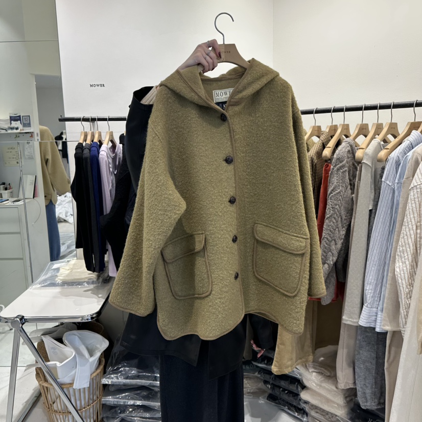 MOWER東大門㊣直郵女裝新品時尚休閑熱賣職業中長款大衣兜帽MOWER中長款大衣圖色2
