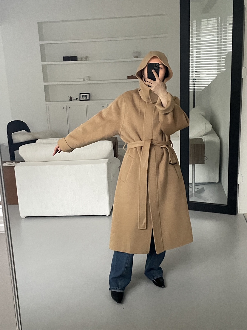 CHAHEE韓國直郵㊣女士新款人氣休閑25秋冬中長款大衣羊絨連帽CHAHEE中長款大衣