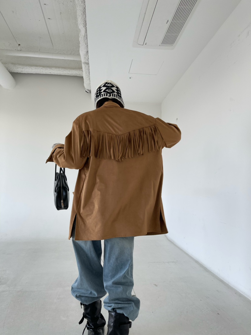 REIZ韓國代購㊣女裝新品25秋冬時尚職業襯衫蕾絲衫絨面革流蘇REIZ襯衫/蕾絲衫