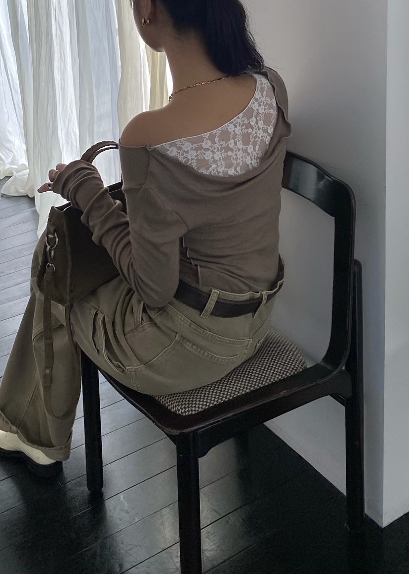 OUPPT東大門㊣代購女裝新品人氣真品時尚職業長袖T恤蕾絲褶皺OUPPT長袖T恤