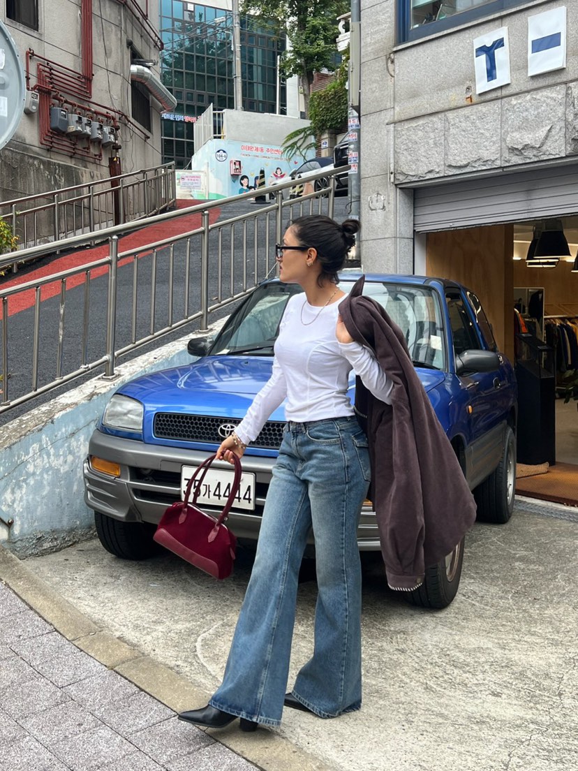 SUNDER MARKET韓國代購㊣女士新品25秋冬職業時尚人氣牛仔褲SUNDER MARKET牛仔褲