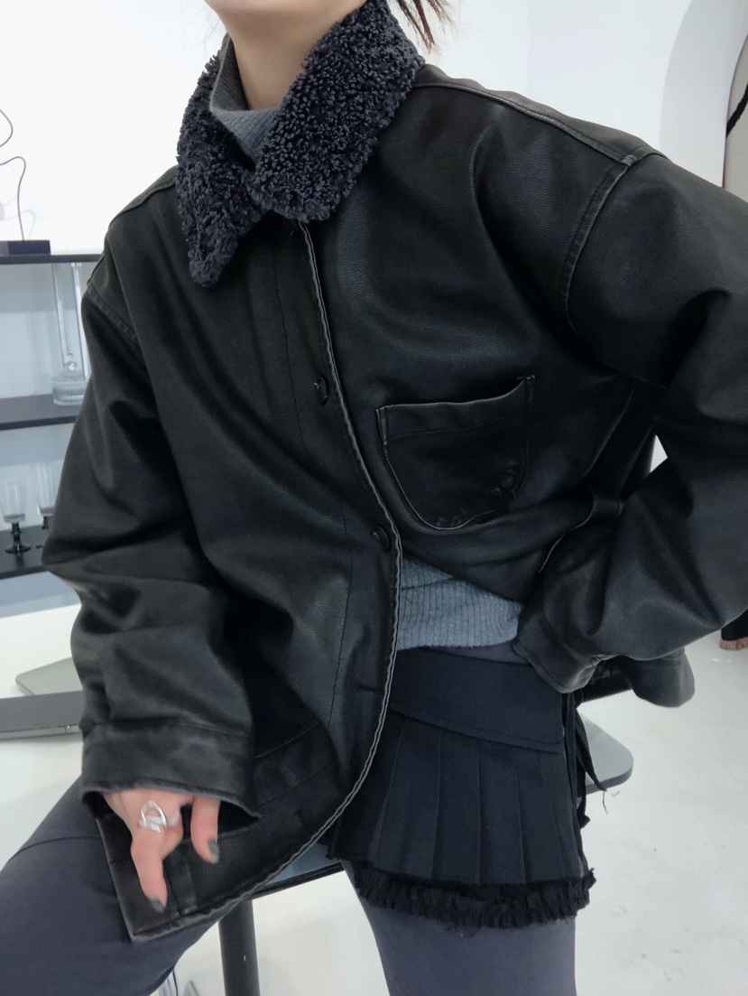 GLITTER韓國直郵㊣女士新款推薦職業25秋冬真品人氣熱賣皮衣GLITTER皮衣