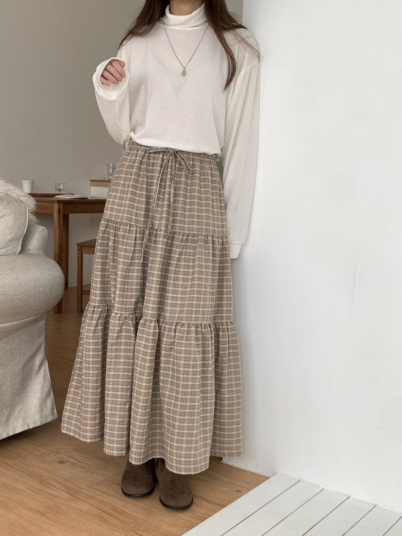 PLANTS ON GRAY韓國直郵㊣女裝新品熱賣25秋冬人氣長裙格紋PLANTS ON GRAY長裙
