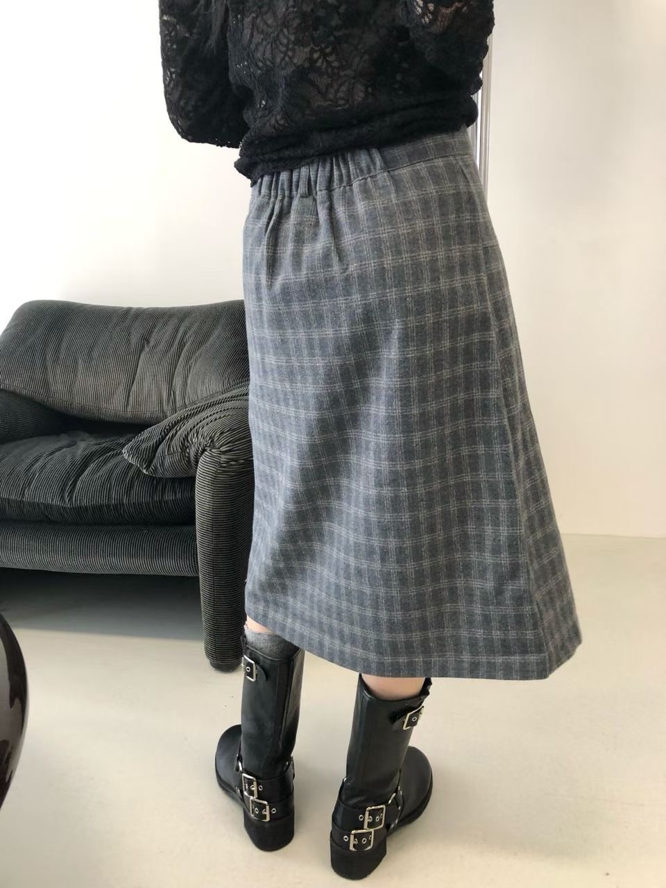 VIVID東大門㊣實拍女士新品25秋冬時尚真品半身裙中短裙格紋VIVID半身裙/中短裙