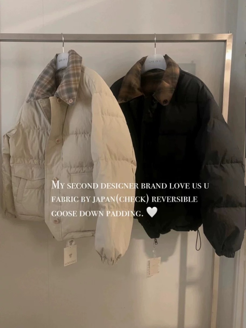 OBJET韓國直郵㊣女裝新品熱賣25秋冬推薦時尚短款羽絨服羅紋love us u/OBJET短款羽絨服