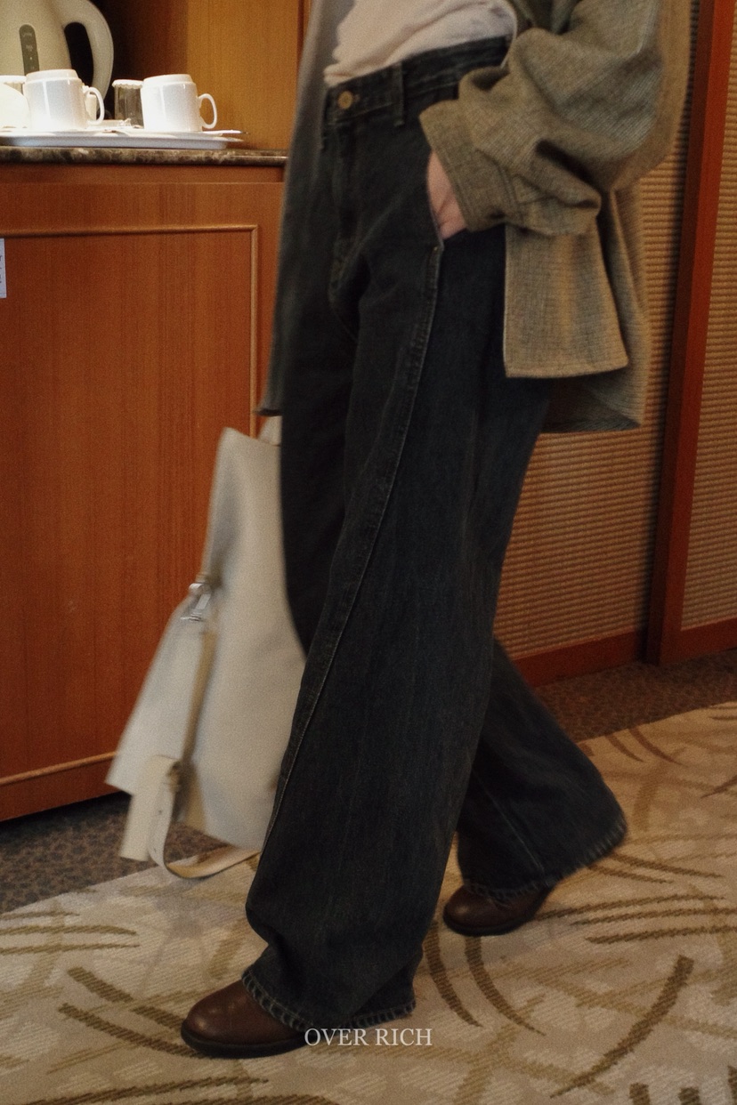 OVER RICH東大門㊣實拍女裝新款熱賣職業休閑時尚牛仔褲羊毛OVER RICH牛仔褲