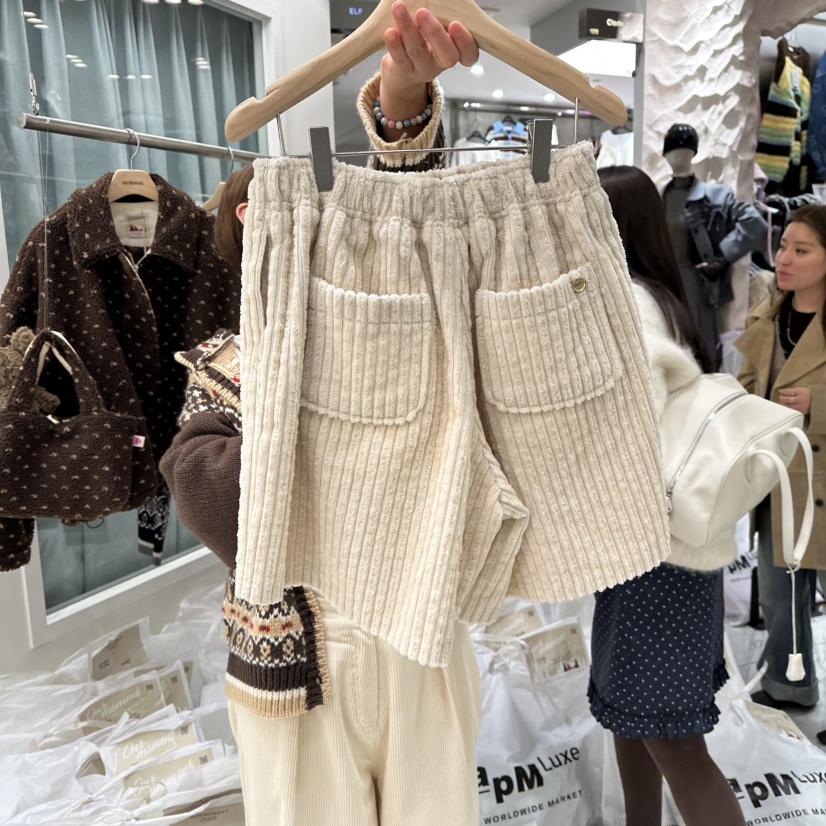 OURMOMENT東大門㊣代購女士新品休閑時尚25秋冬真品短褲燈芯絨OURMOMENT短褲