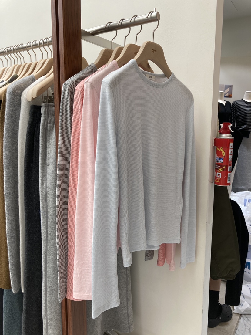 CURVY東大門㊣代購女裝新品休閑人氣25秋冬長袖T恤棉質條紋CURVY長袖T恤
