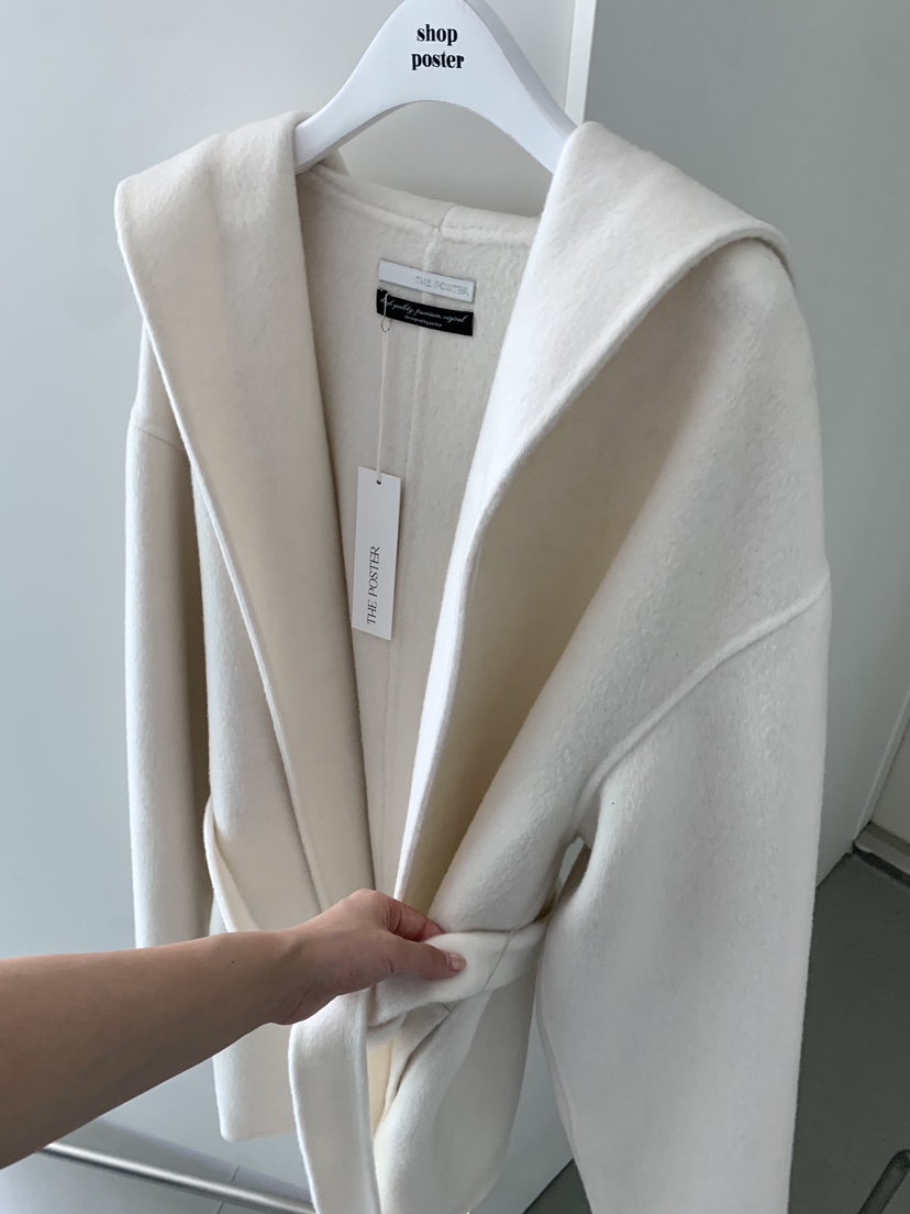 SHOP POSTER東大門㊣直郵女士新款休閑中長款大衣手工制作含腰帶披肩連帽SHOP_POSTER中長款大衣