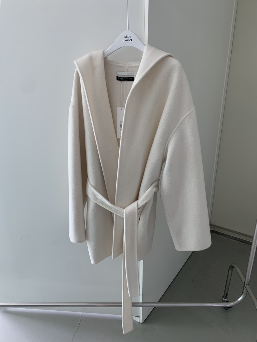 SHOP POSTER東大門㊣直郵女士新款休閑中長款大衣手工制作含腰帶披肩連帽SHOP_POSTER中長款大衣