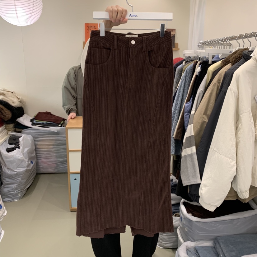 ARE東大門㊣實拍女士新款25秋冬熱賣真品時尚休閑長裙燈心絨ARE YOU/ARE長裙
