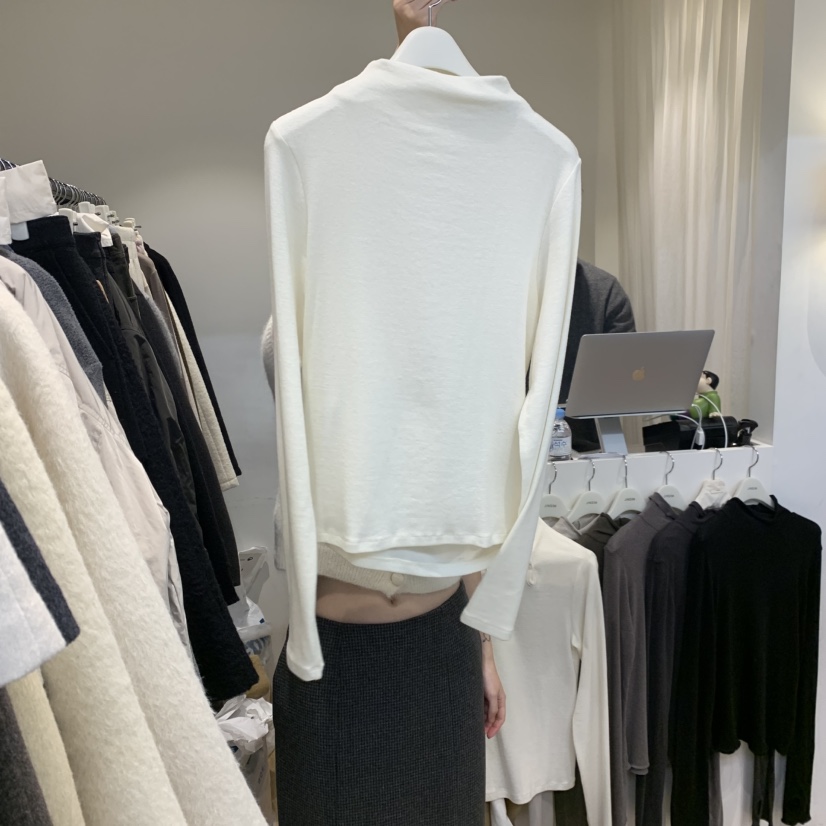 JINSIM東大門㊣實拍女裝新品真品熱賣職業25秋冬長袖T恤褶皺JINSIM長袖T恤