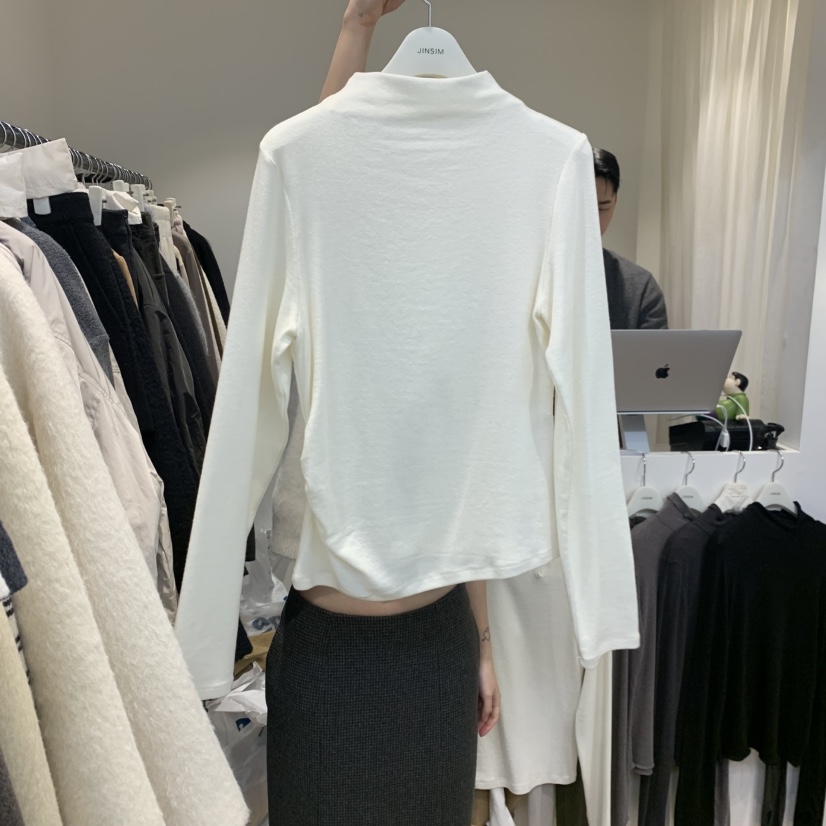 JINSIM東大門㊣實拍女裝新品真品熱賣職業25秋冬長袖T恤褶皺JINSIM長袖T恤