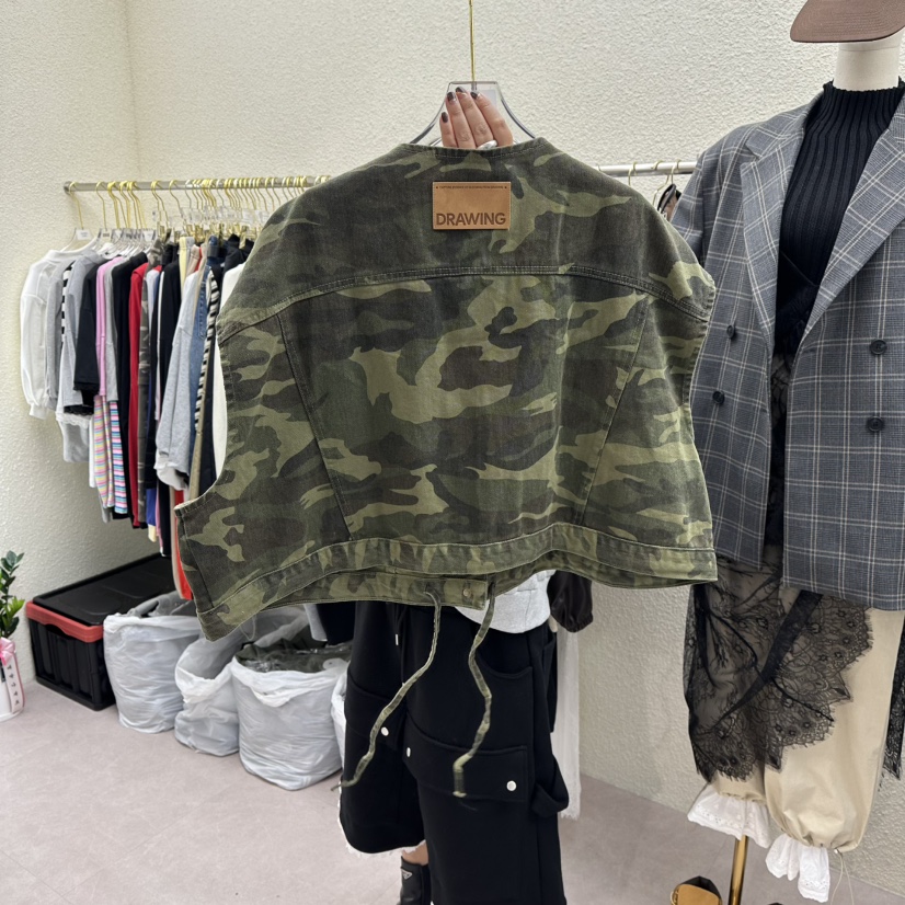 DRAWING東大門㊣代購女裝新品真品休閑25秋冬時尚馬甲迷彩棉DRAWING馬甲