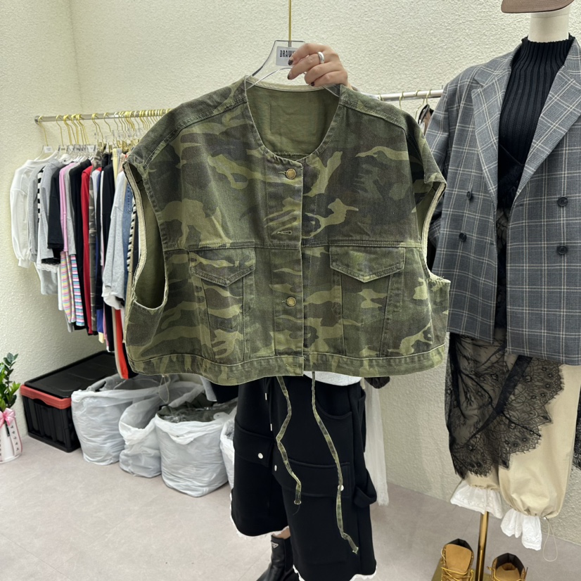 DRAWING東大門㊣代購女裝新品真品休閑25秋冬時尚馬甲迷彩棉DRAWING馬甲
