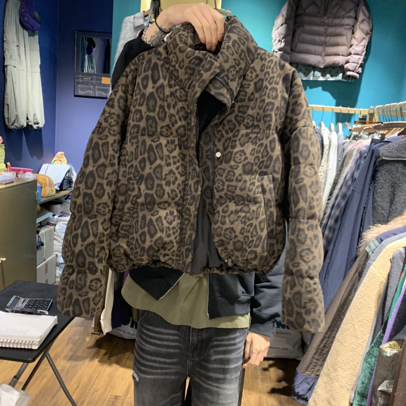 MERCI LINDA韓國直郵㊣女裝新品時尚休閑短款羽絨服豹紋絨MERCI LINDA短款羽絨服