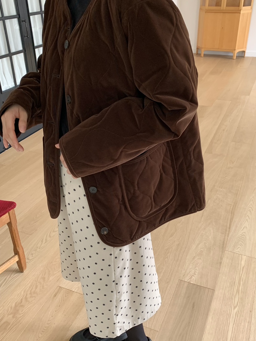 LOVE MY SANTA東大門㊣直郵女裝新品時尚25秋冬夾克天鵝絨絎縫Santa/LOVE MY SANTA夾克