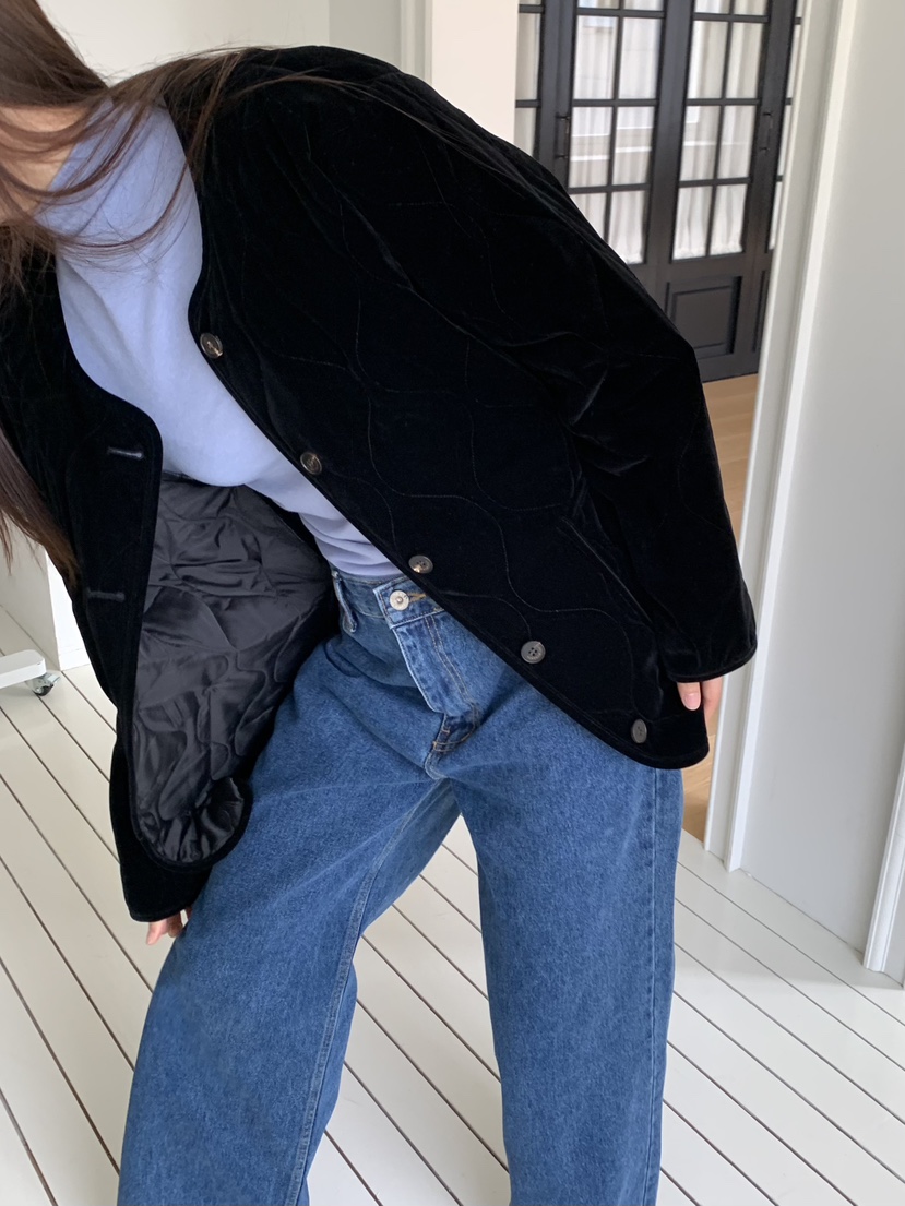 LOVE MY SANTA東大門㊣直郵女裝新品時尚25秋冬夾克天鵝絨絎縫Santa/LOVE MY SANTA夾克