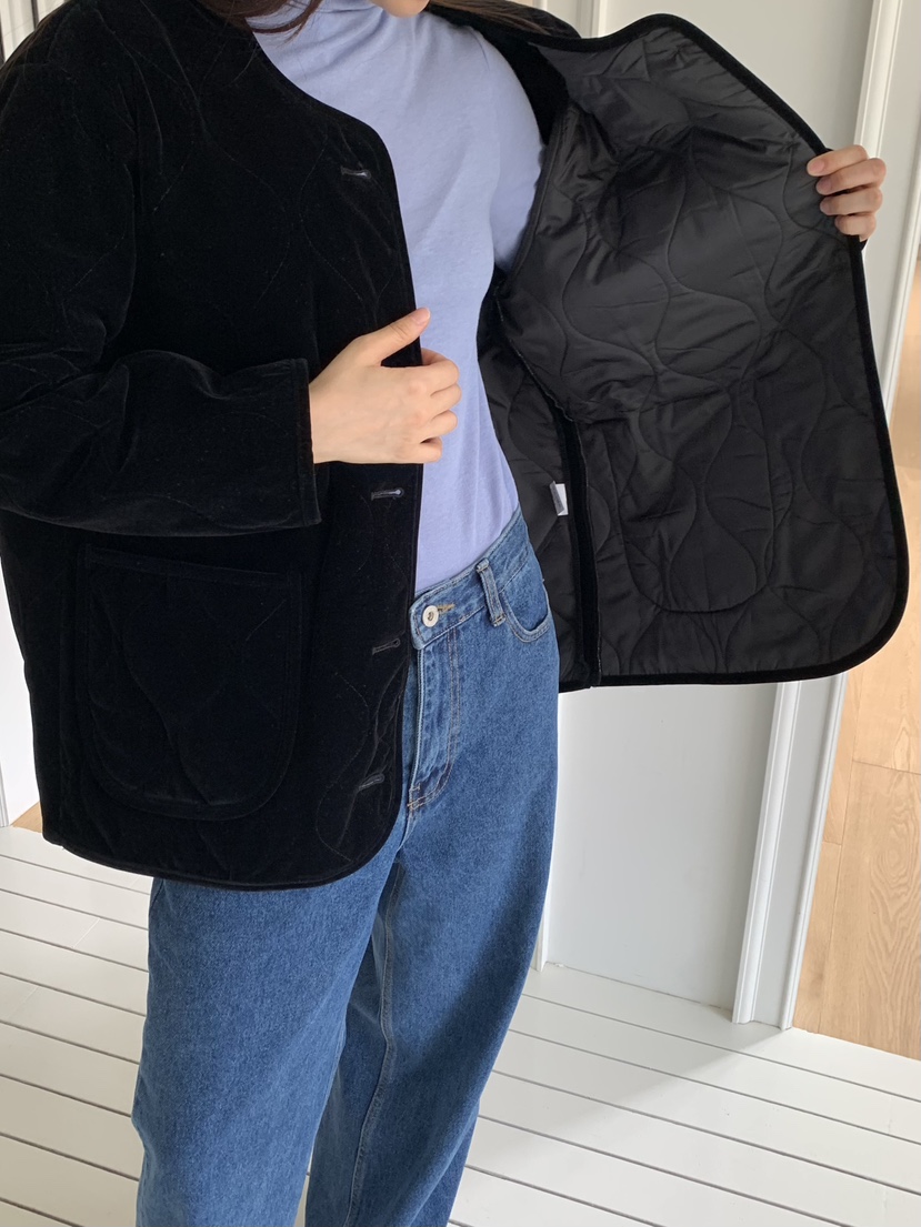 LOVE MY SANTA東大門㊣直郵女裝新品時尚25秋冬夾克天鵝絨絎縫Santa/LOVE MY SANTA夾克