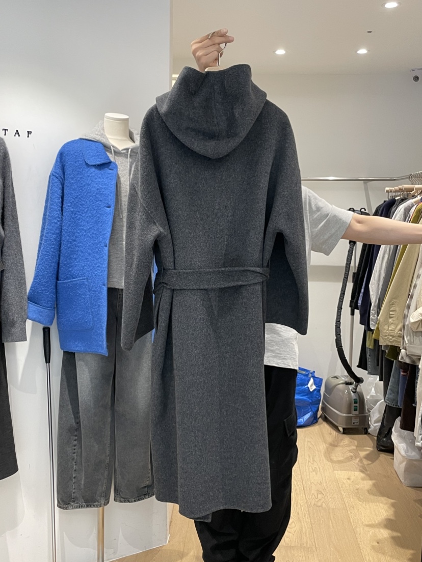 TAF韓國直郵㊣女士新款真品中長款大衣手工制作含腰帶連帽衫長款TAF中長款大衣