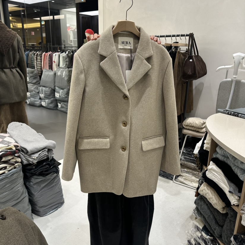 AURA韓國代購㊣女裝新品熱賣推薦25秋冬人氣休閑職業夾克羊毛Au ra夾克圖色1