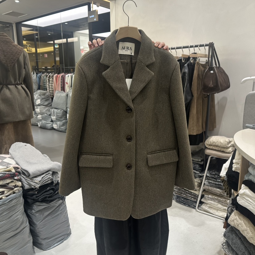 AURA韓國代購㊣女裝新品熱賣推薦25秋冬人氣休閑職業夾克羊毛Au ra夾克圖色2