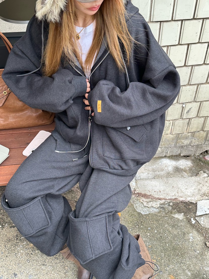 ZEROZERO韓國直郵㊣女裝新款職業推薦夾克口袋羊毛拉鏈連帽ZEROZERO夾克