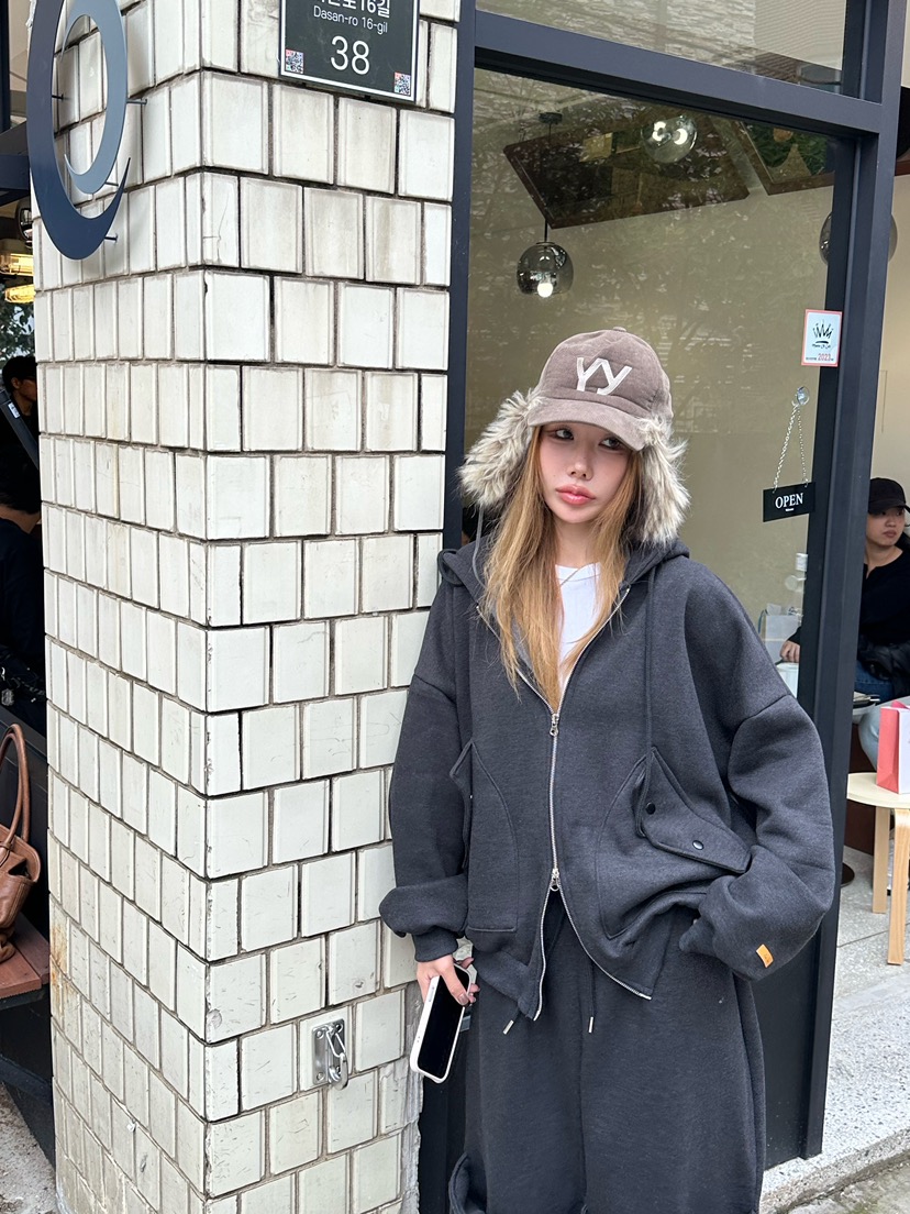 ZEROZERO韓國直郵㊣女裝新款職業推薦夾克口袋羊毛拉鏈連帽ZEROZERO夾克圖色3