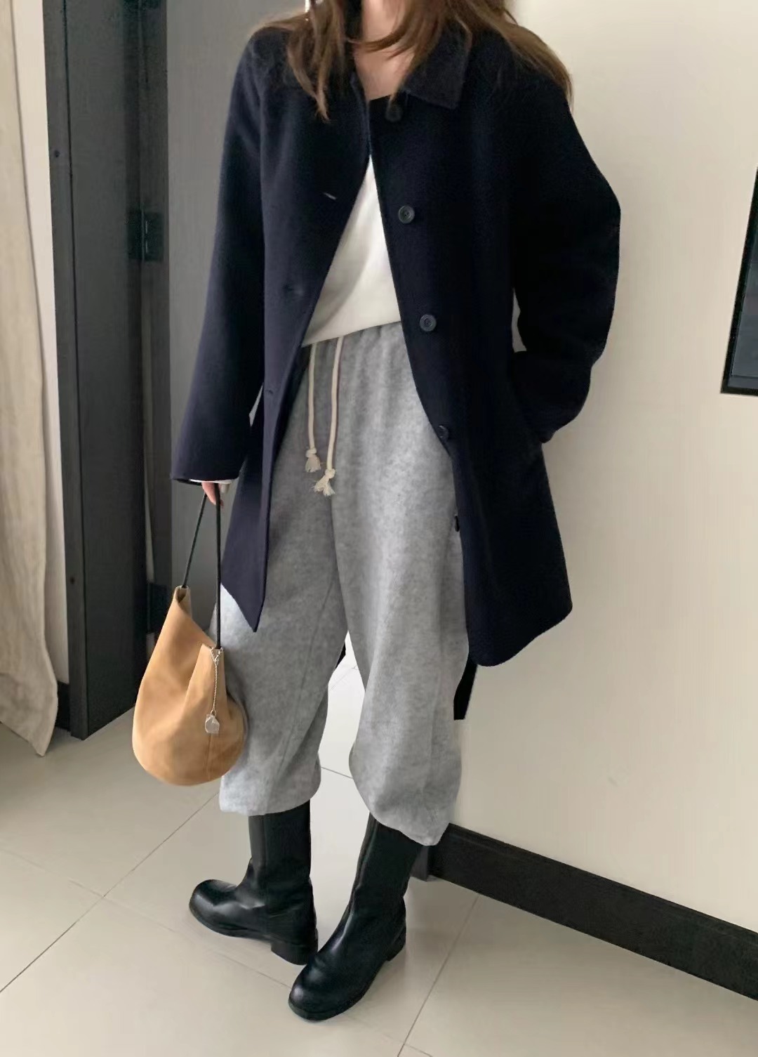 MELLOUNGE-멜라운지-T東大門㊣直郵女裝新品25秋冬中長款大衣手工制作含腰帶羊毛MELLOUNGE-T中長款大衣