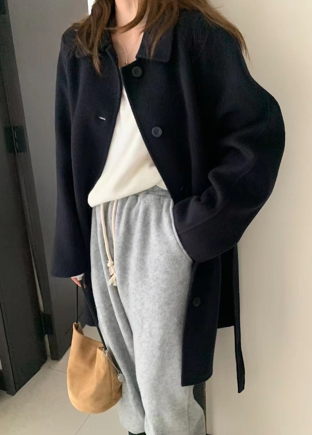 MELLOUNGE-멜라운지-T東大門㊣直郵女裝新品25秋冬中長款大衣手工制作含腰帶羊毛MELLOUNGE-T中長款大衣