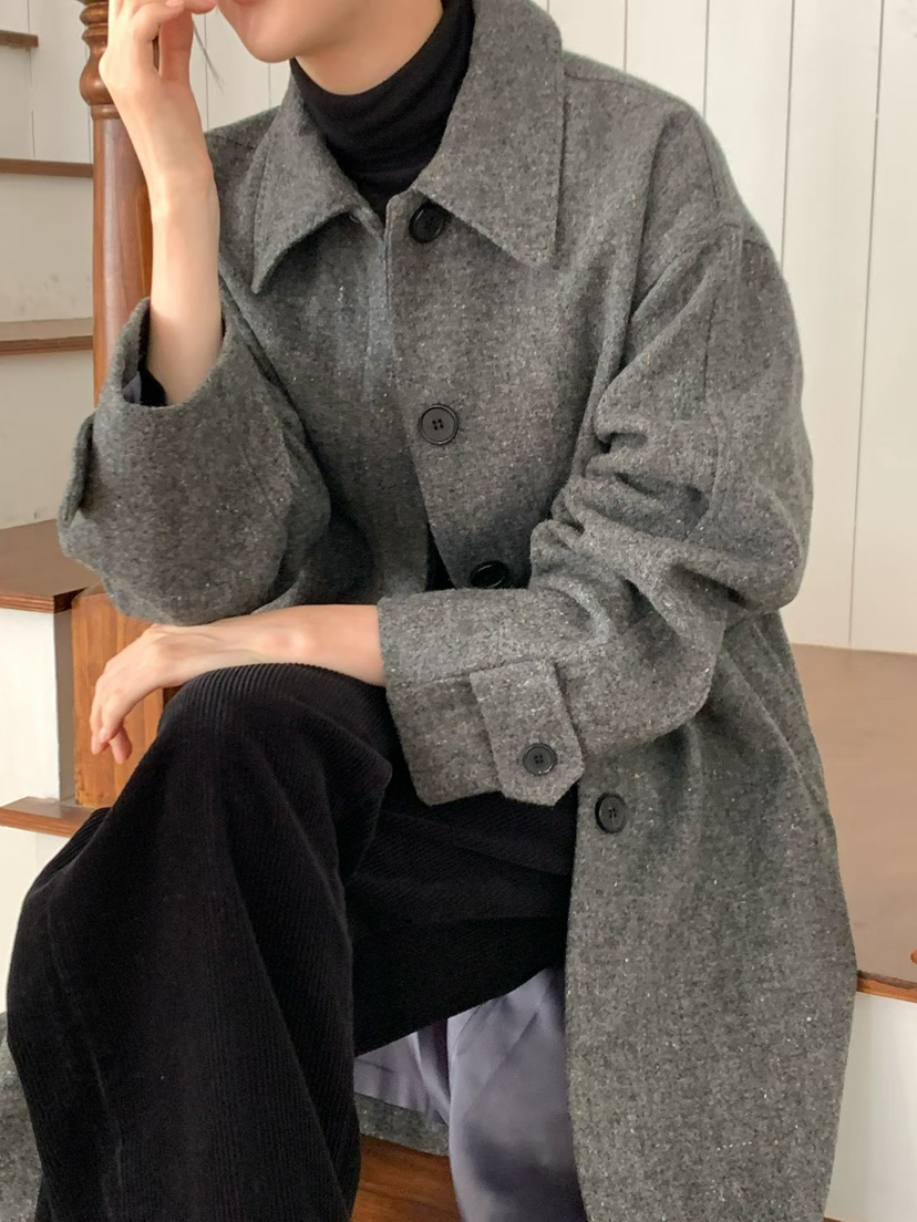BINUS韓國代購㊣女裝新款熱賣休閑真品人氣中長款大衣含腰帶BINUS中長款大衣