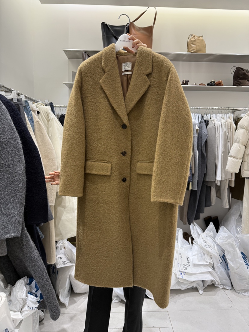 WOOD SAGE韓國代購㊣女士新品休閑真品中長款大衣手工羊駝WOOD SAGE中長款大衣圖色3