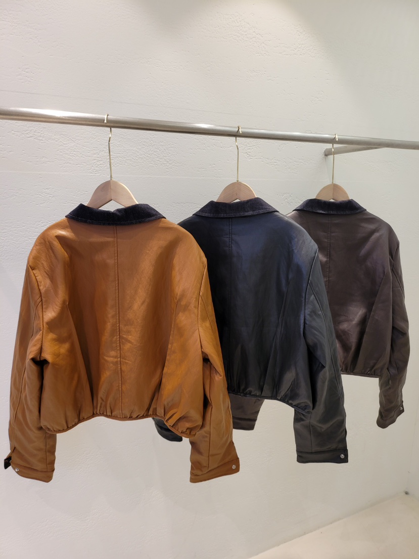 THE OTHER韓國代購㊣女裝新品職業25秋冬夾克復古皮革絎縫THE OTHER夾克