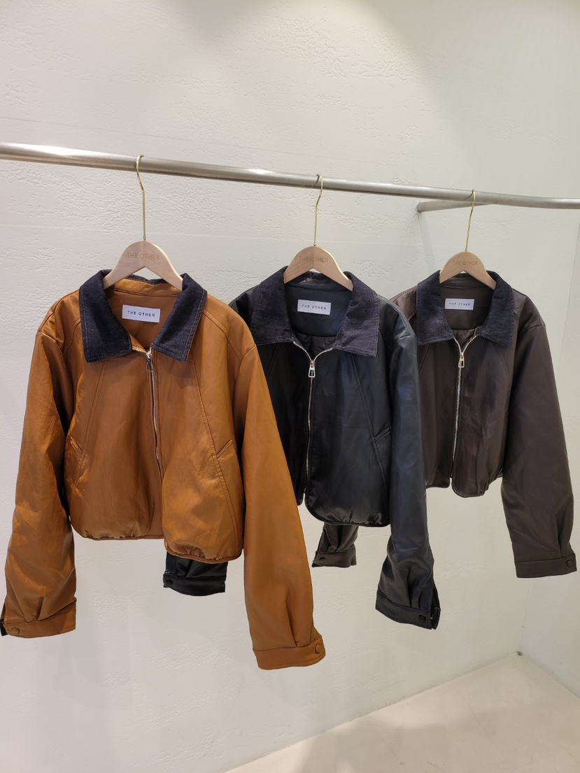 THE OTHER韓國代購㊣女裝新品職業25秋冬夾克復古皮革絎縫THE OTHER夾克