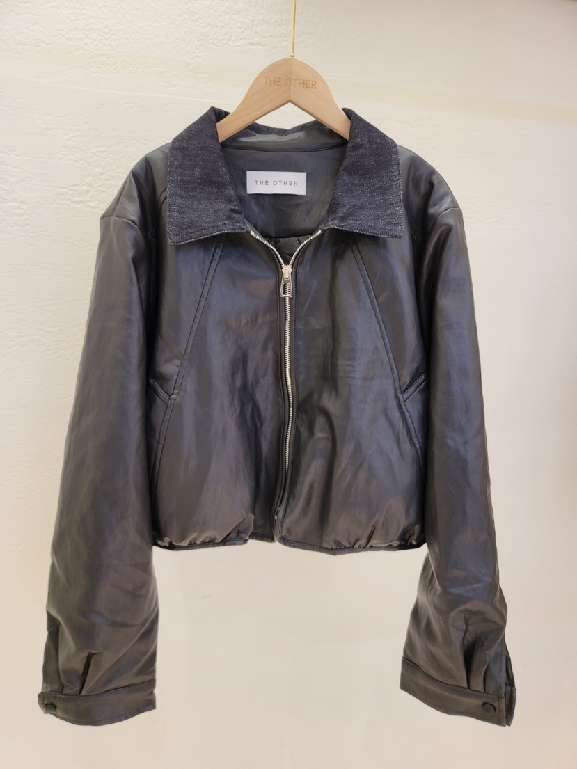 THE OTHER韓國代購㊣女裝新品職業25秋冬夾克復古皮革絎縫THE OTHER夾克圖色2