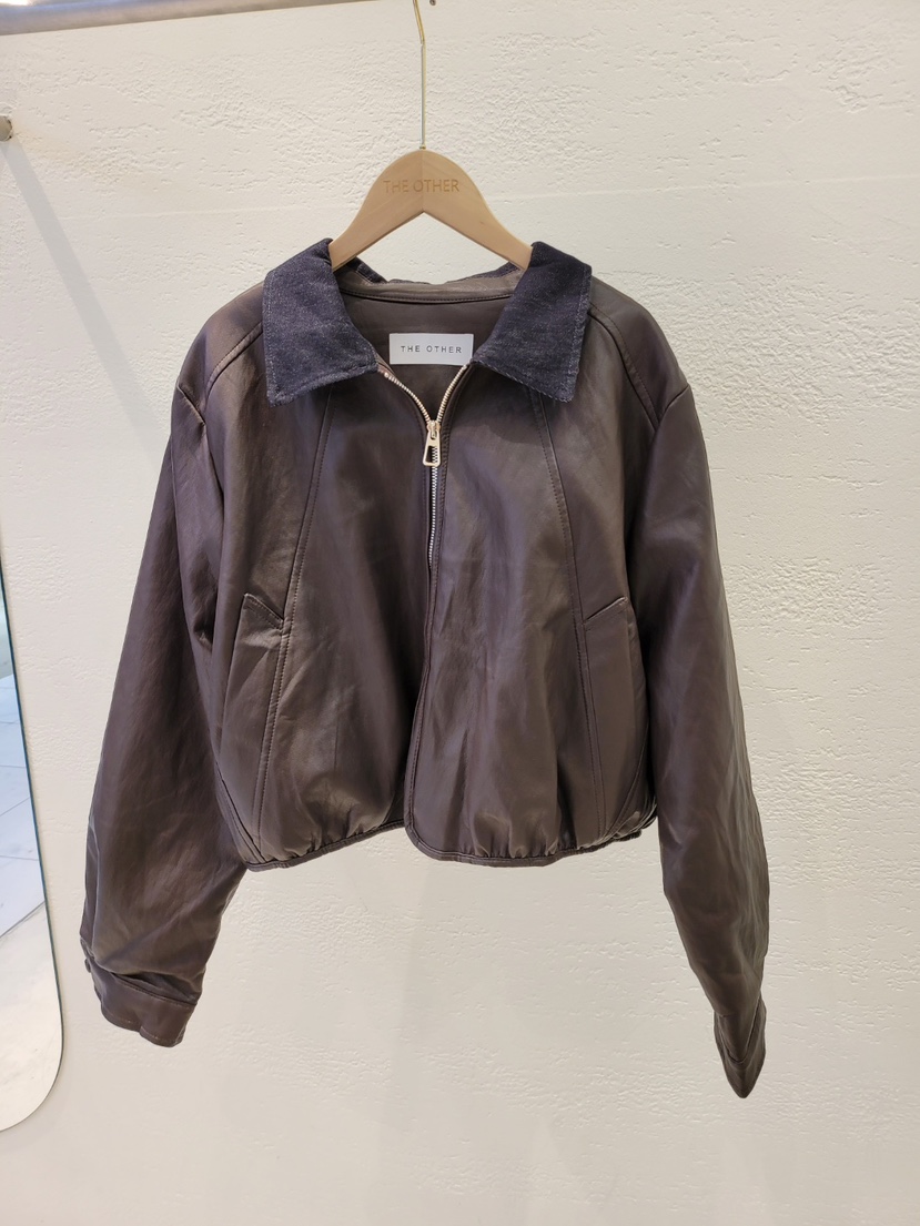 THE OTHER韓國代購㊣女裝新品職業25秋冬夾克復古皮革絎縫THE OTHER夾克圖色3