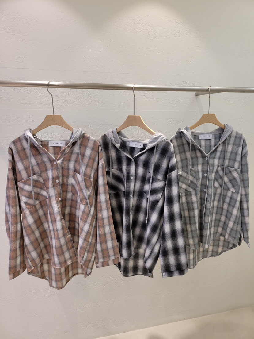 THE OTHER東大門㊣代購女士新品人氣25秋冬襯衫蕾絲衫格紋連帽THE OTHER襯衫/蕾絲衫