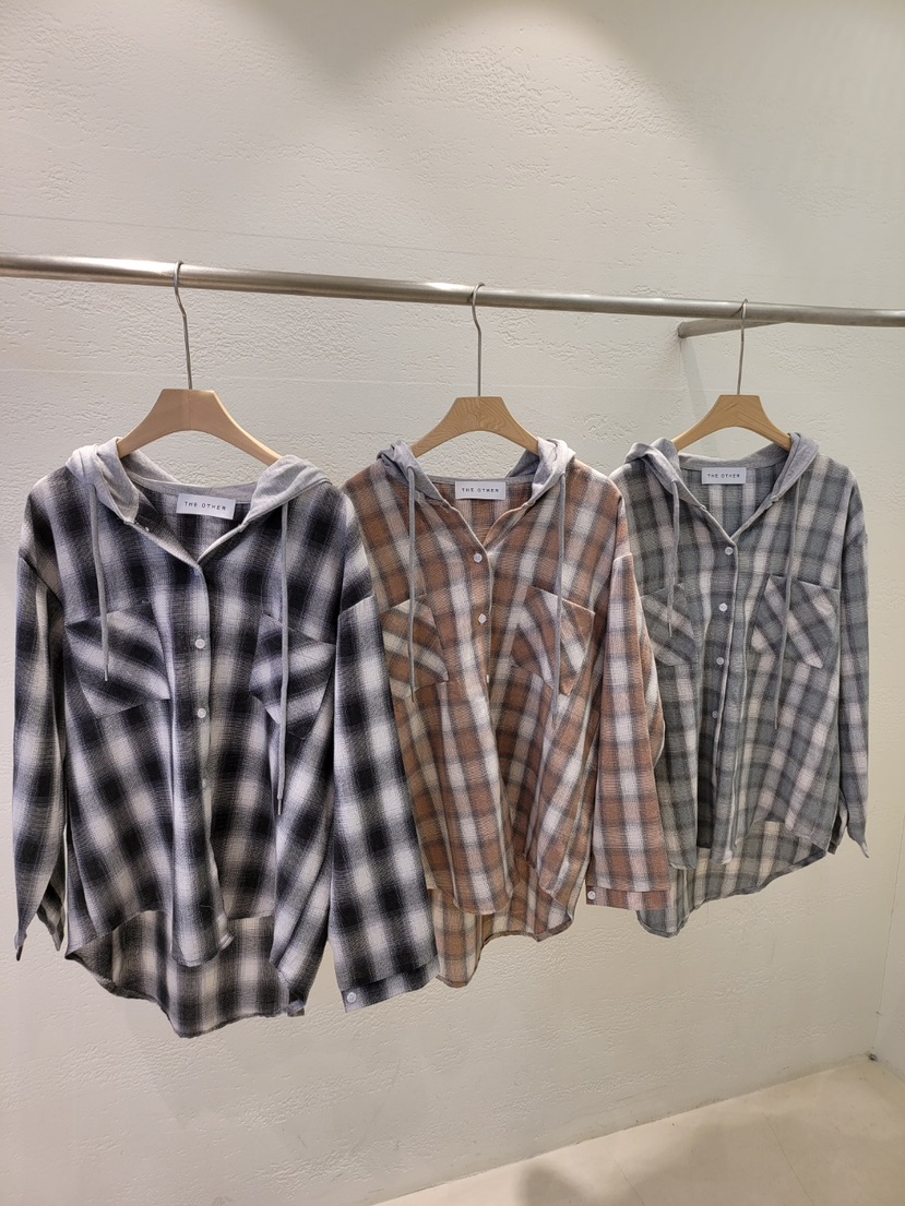 THE OTHER東大門㊣代購女士新品人氣25秋冬襯衫蕾絲衫格紋連帽THE OTHER襯衫/蕾絲衫